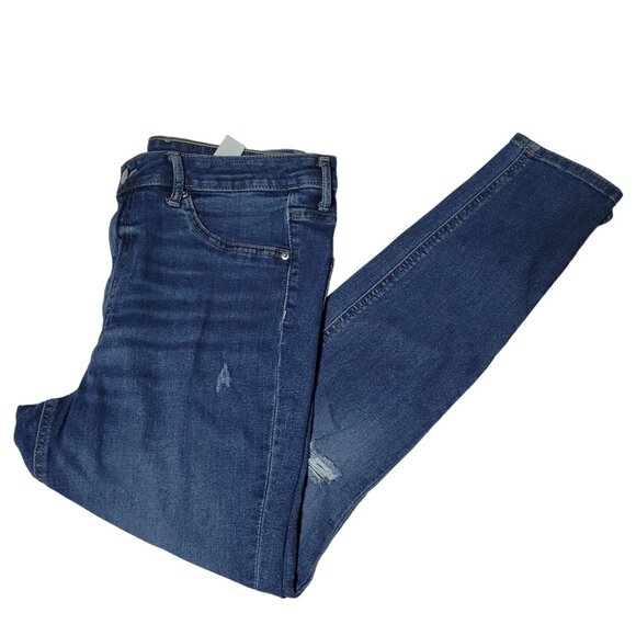 H&M Curvy Jeggings Jeans Womens Size 12 Mid Rise Medium Wash Ripped Denim Pants - Picture 1 of 6